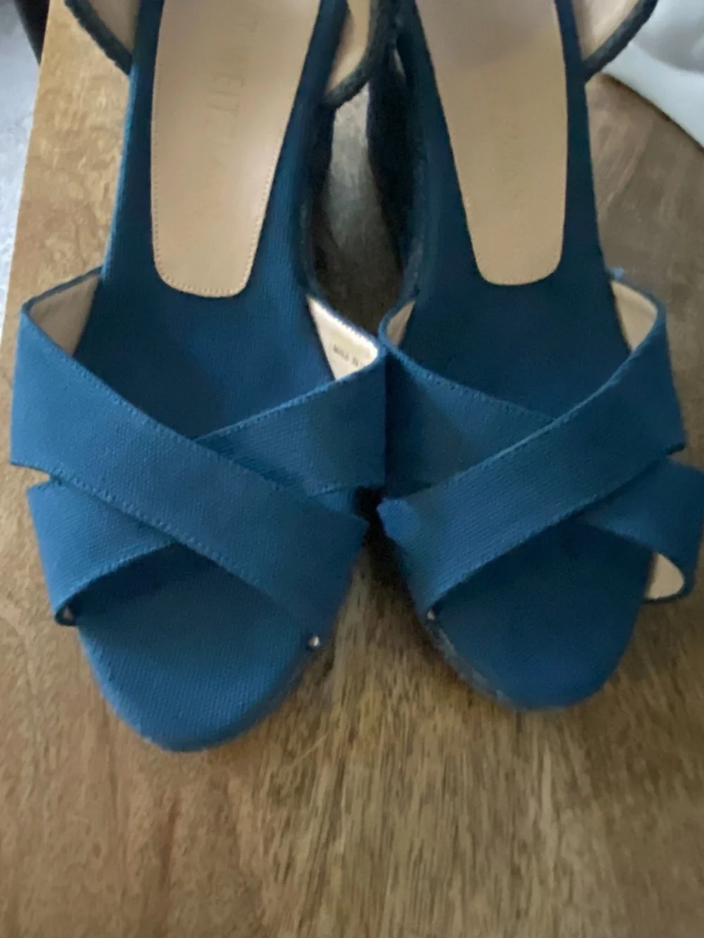Stuart Weitzman Mirela Blue Denim Espadrille Wedge Sandals Size 11 Resort